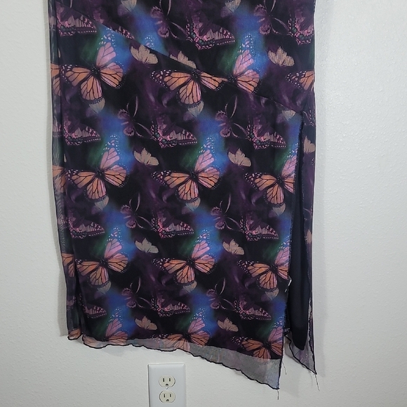 🦋 Vintage Y2K 90s Butterfly Strapless Sheer Fairy Goth Asymmetrical Midi Dress - Picture 4 of 14